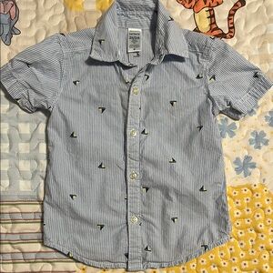 Blue Striped Kids Shirt with Sailboat Print